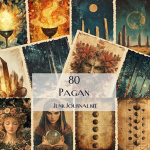 Pagan Junk Journal Kit, mystieke digitale papers, hekserij en maanstanden, ephemera, afdrukbare scrapbooking kit, Wicca decor