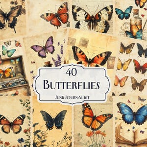 40 Schmetterlinge Junk Journal Kit, druckbare Schmetterling Ephemera Seiten, Vintage Natur Scrapbook Papier, botanische Collage Sheets, Insekt Kunst