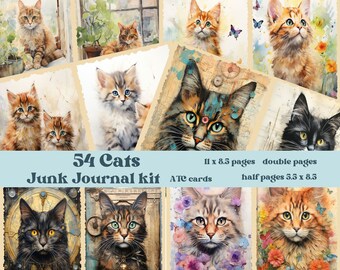 Cats Junk Journal Kit, big bundle, Printable Junk Journal Kit Cats, Cats Junk Journal Papers, big bundle, mini papers