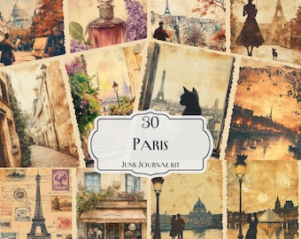 30 Paris Junk Journal Kit, Printable French Ephemera Pages, Vintage Parisian Scrapbook Paper, Eiffel Tower Collage Sheets, Romantic Travel