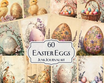 Easter Eggs Junk Journal Kit, Easter Digital Papers, Vintage Floral Egg Ephemera, Printable Scrapbooking Kit, Spring Decor
