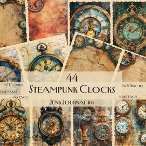 Kit de diário de lixo de relógios Steampunk, pacote de papel para relógios Steampunk, diário de lixo Steampunk, papel para relógio vintage, imprimíveis para relógios vintage