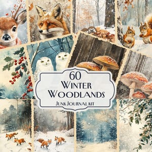 Kit de 60 cuadernos de invierno con temática de bosque, cuaderno de invierno, amantes del invierno, cuaderno de bosque, kit de papeles digitales, papeles digitales JPG
