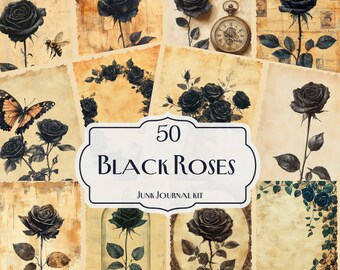 Black Roses Junk Journal Kit – 50 Vintage Gothic Printable Pages for junk journaling and scrapbooking
