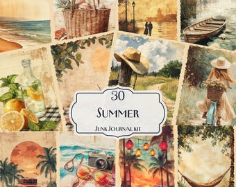 30 Summer Junk Journal Kit, Printable Beach Picnic Ephemera Pages, Retro Vacation Scrapbook Paper, Sunlit Collage Sheets for Journals