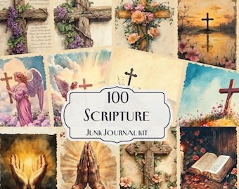 Kit di diario con 100 pezzi di Scrittura, effimeri ispirati alla fede, arte della croce e degli angeli, pagine di album religiosi, kit digitale per Bibbia d'epoca