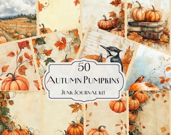 Autumn Pumpkins Junk Journal Kit, Pumpkin Junk Journal, Fall Digital Paper, Watercolor Journal Pages, Fall junk journal, junk journal A4