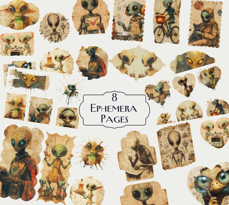 Aliens Junk Journal Kit, 30 Printable Space Ephemera Pages, Vintage Sci ...