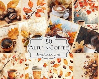 Autumn Coffee Junk Journal Kit, Autumn Junk Journal, Fall Digital Paper, Watercolor Journal Pages, Fall junk journal, junk journal A4