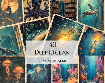 40 Deep Ocean Junk Journal Kit, Underwater Ephemera, Marine Life digitale papers, Ocean Scrapbook Pages, Mystical Digital Ocean Designs