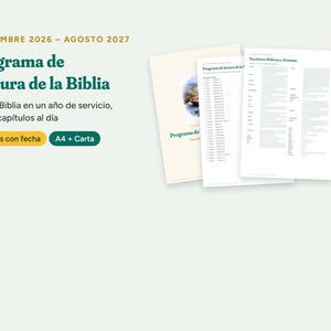 May include: A Bible reading program document titled "Programa de Lectura de la Biblia" for September 2026 to August 2027. It includes three stacked pages with text, a daily schedule, and a "365 días con fecha" and "A4 + Carta" label in yellow and green.