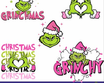 Grinc Svg/ Grincmas rosa Navidad Png-Svg/ Archivos de imágenes prediseñadas de Grinc/ Archivos para Cricut y Silhouette Archivo digital/ Eps/Svg/Dxf/Png