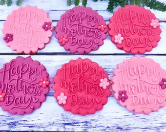 Cupcake Toppers Edible Mothers Day Plaques  Fondant Sugarpaste  Pink &  Magenta cake decorations cookie toppers