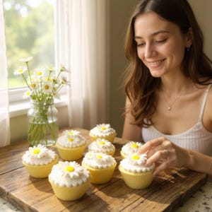 Edible White Daisies Fondant Sugarpaste Flowers Cupcake Toppers Cake Decorations , Large, small, mixed image 6
