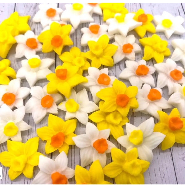 Edible Mixed Daffodils Fondant Sugar Flowers Cake Toppers Birthday Wedding