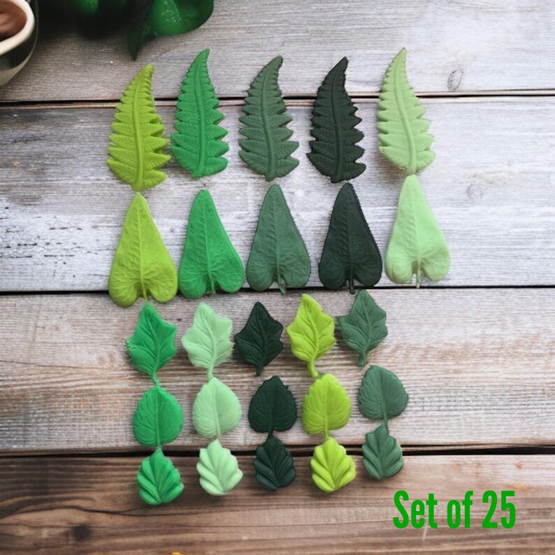 Edible Jungle Leaves Cake Toppers, Fondant Dinosaur Party Decorations 25