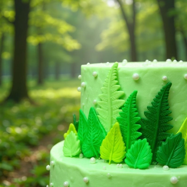 Edible Jungle Leaves Cake Toppers, Fondant Dinosaur Party Decorations image 5