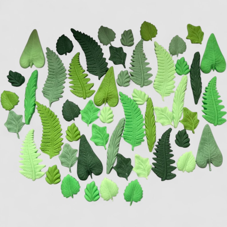 Edible Jungle Leaves Cake Toppers, Fondant Dinosaur Party Decorations image 2