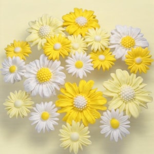 Edible Yellow & White Daisies Fondant Sugarpaste Flowers Cupcake Toppers Cake Decorations Large, small, mixed