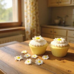 Edible White Daisies Fondant Sugarpaste Flowers Cupcake Toppers Cake Decorations , Large, small, mixed image 5