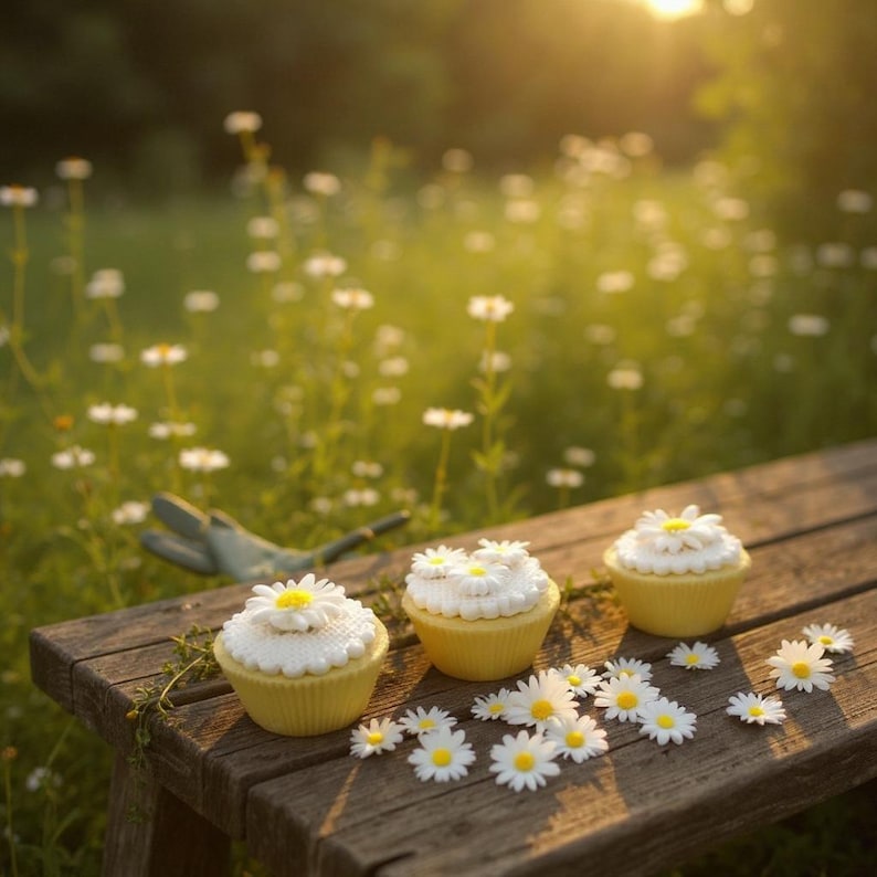 Edible White Daisies Fondant Sugarpaste Flowers Cupcake Toppers Cake Decorations , Large, small, mixed image 7