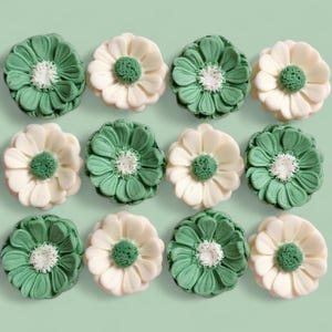 Edible Sage Green Daisy Fondant Cake/Cupcake Toppers (Set of 12)