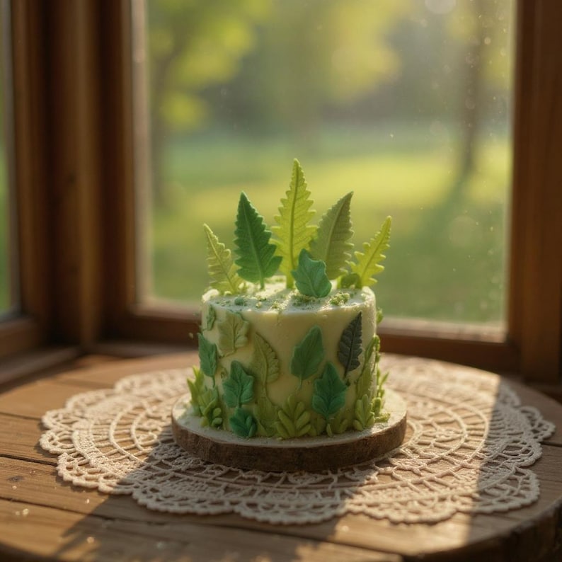 Edible Jungle Leaves Cake Toppers, Fondant Dinosaur Party Decorations image 7