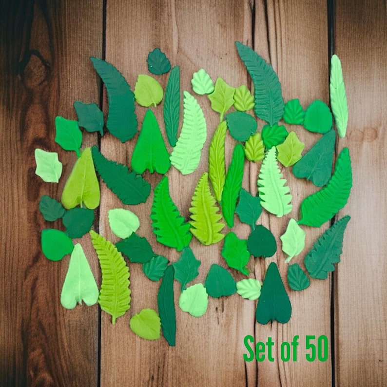 Edible Jungle Leaves Cake Toppers, Fondant Dinosaur Party Decorations 50