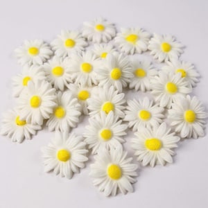 Edible White Daisies Fondant Sugarpaste Flowers Cupcake Toppers Cake Decorations , Large, small, mixed 24 Small