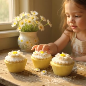 Edible White Daisies Fondant Sugarpaste Flowers Cupcake Toppers Cake Decorations , Large, small, mixed image 4