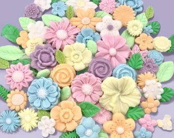 75 Edible Flowers & Leaves • Pastel Cupcake Toppers• Wedding Sugar Flowers• Fondant Rainbow Cake Decorations• Birthday Cake decorations •
