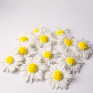 Edible White Daisies Fondant Sugarpaste Flowers Cupcake Toppers Cake Decorations , Large, small, mixed 12 Large