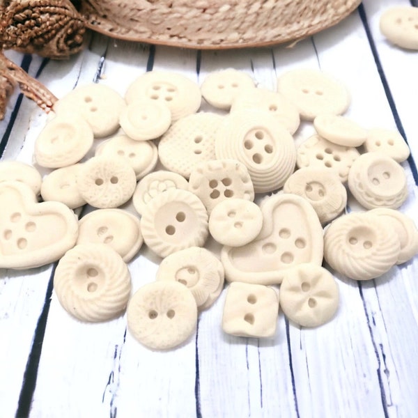 Edible Ivory Cream Buttons Fondant Cupcake Toppers Cake Decorations Baby Shower Birthday Christening Boy Girl