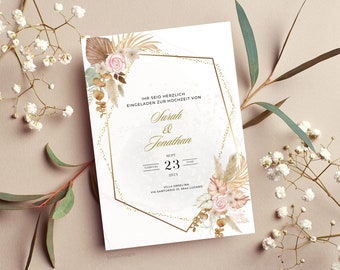 Luxus Boho Stil Hochzeitseinladung, digitale Hochzeitsvorlage, Boho-Hochzeitsdesign, Sofort-Download für Smartphone oder zum Ausdrucken