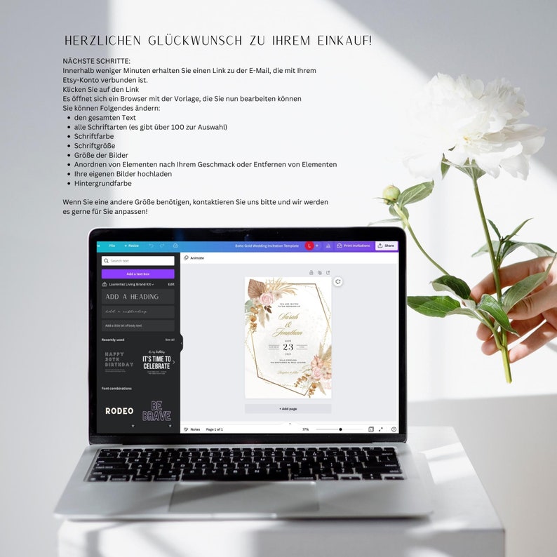 Luxus Boho Stil Hochzeitseinladung, digitale Hochzeitsvorlage, Boho-Hochzeitsdesign, Sofort-Download für Smartphone oder zum Ausdrucken image 4