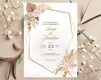 Luxury Boho Wedding Electronic Invitation, iPhone Evite, Wedding Digital Template, Boho Wedding Design, Instant Download, Smartphone