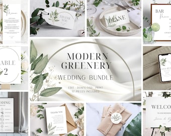 Wedding bundle template download, Customizable wedding template bundle 17 pieces included, wedding invitation for print, instant download
