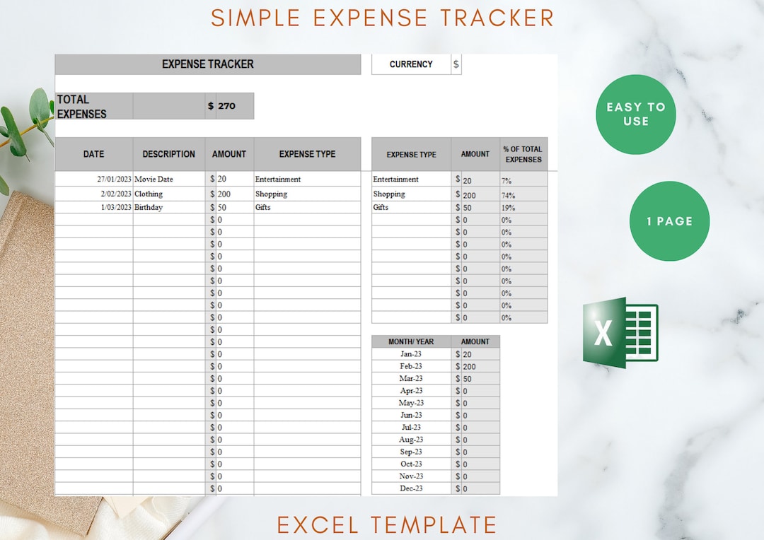 Simple Excel Expense Tracker Spreadsheet Expense Tracker - Etsy
