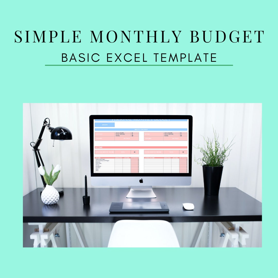 Monthly Budget Spreadsheet Expense and Budget Tracker Simple Excel 1 ...
