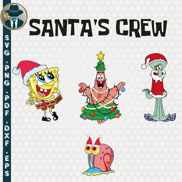 Santa's Crew Svg, Christmas Svg, SpongeBob Svg, SpongeBob Cricut, Squarepants Svg, SpongeBob Clipart, Patrick Star Svg, Sponge Bob Cut File