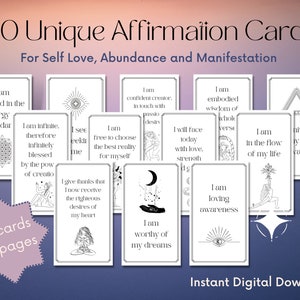 60 tarjetas digitales de afirmación diaria para el amor propio, la abundancia y la manifestación / tarjetas minimalistas imprimibles / inspiración y cuidado personal