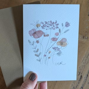 Handmade Floral Watercolour Sketch Blank Card - for any occasion