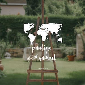 Panneau de bienvenue mariage plexi VOYAGE | Panneau cérémonie mariage en verre acrylique thème  "Carte du Monde"