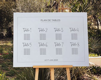 Panneau plan de tables mariage CLASSIC | Panneau liste d'invités en PVC | Signalétique de réception, plusieurs design disponibles