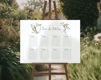 Panneau plan de tables mariage FOREST | Panneau liste d'invités en PVC | Signalétique de réception floral pour guider ses invités à table