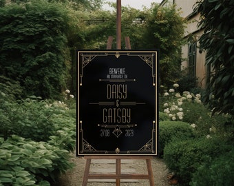 GATSBY style wedding welcome sign | Chic and Elegant Gatsby Themed Black and Gold Wedding Sign