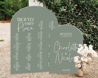 Lot de 2 panneaux de mariage, plusieurs couleurs disponibles - Panneau de bienvenue de mariage en PVC - Panneau de plan de tables en arc