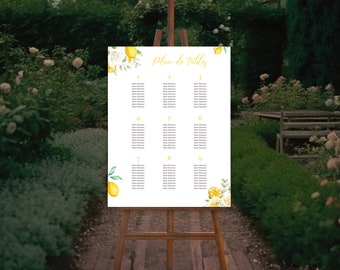 Panneau plan de tables mariage LEMON | Panneau de mariage citron | Panneau de liste d'invités - signalétique de réception pour invités