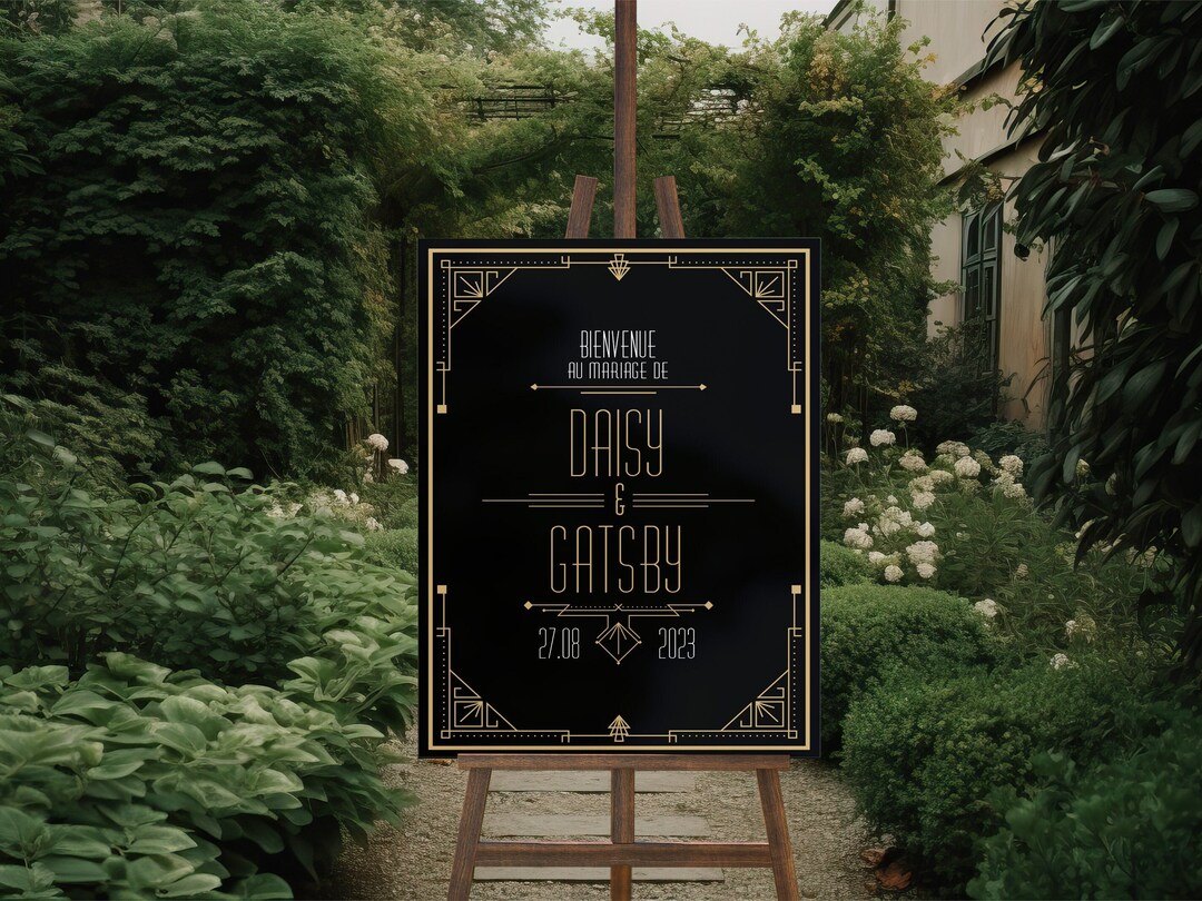 GATSBY Style Wedding Welcome Sign | Black and Gold Wedding Sign on the Chic  Gatsby Theme - Black PVC Wedding Sign - Etsy, image size:1080x810
