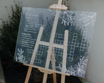 Plexi wedding sign Crossword game FLEURI 60x80cm - Not customizable